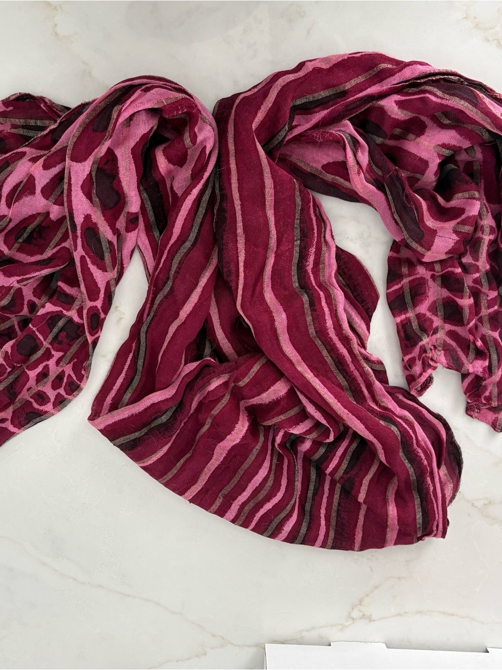 Isaac Mizrahi Live Women’s Berry Pink Striped & Animal Print Scarf